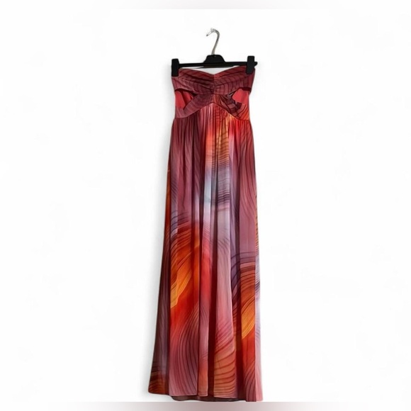 Aidan Mattox Maxi Dress SzXS Geometric Pattern Chiffon Front Slit Strapless Gown - Picture 5 of 8